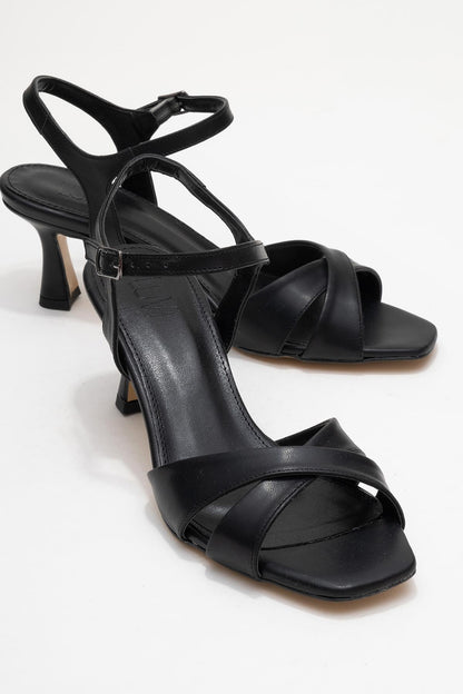 Melin Black Cross-Strap Stiletto Heel