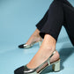S3 - Gold-Black Closed Toe Block Heel Sandal (Women)