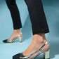 S3 - Gold-Black Closed Toe Block Heel Sandal (Women)