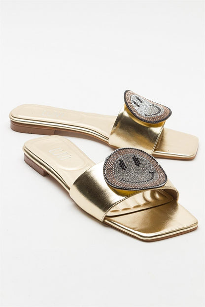 Yavn Gold Jeweled Flat Sandal