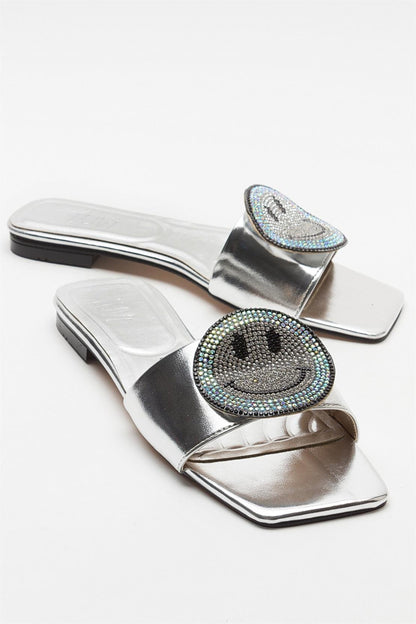 Yavn Silver Jeweled Flat Sandal