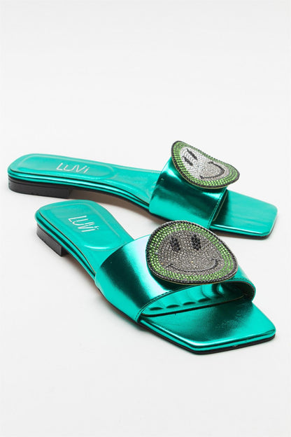 Yavn Green Jeweled Flat Sandal