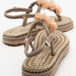 SANTRA Dark Beige Lace-Up Thong Sandals (Women)