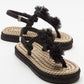 SANTRA Black Lace-Up Thong Sandals (Women)