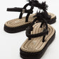 SANTRA Black Lace-Up Thong Sandals (Women)