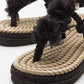 SANTRA Black Lace-Up Thong Sandals (Women)