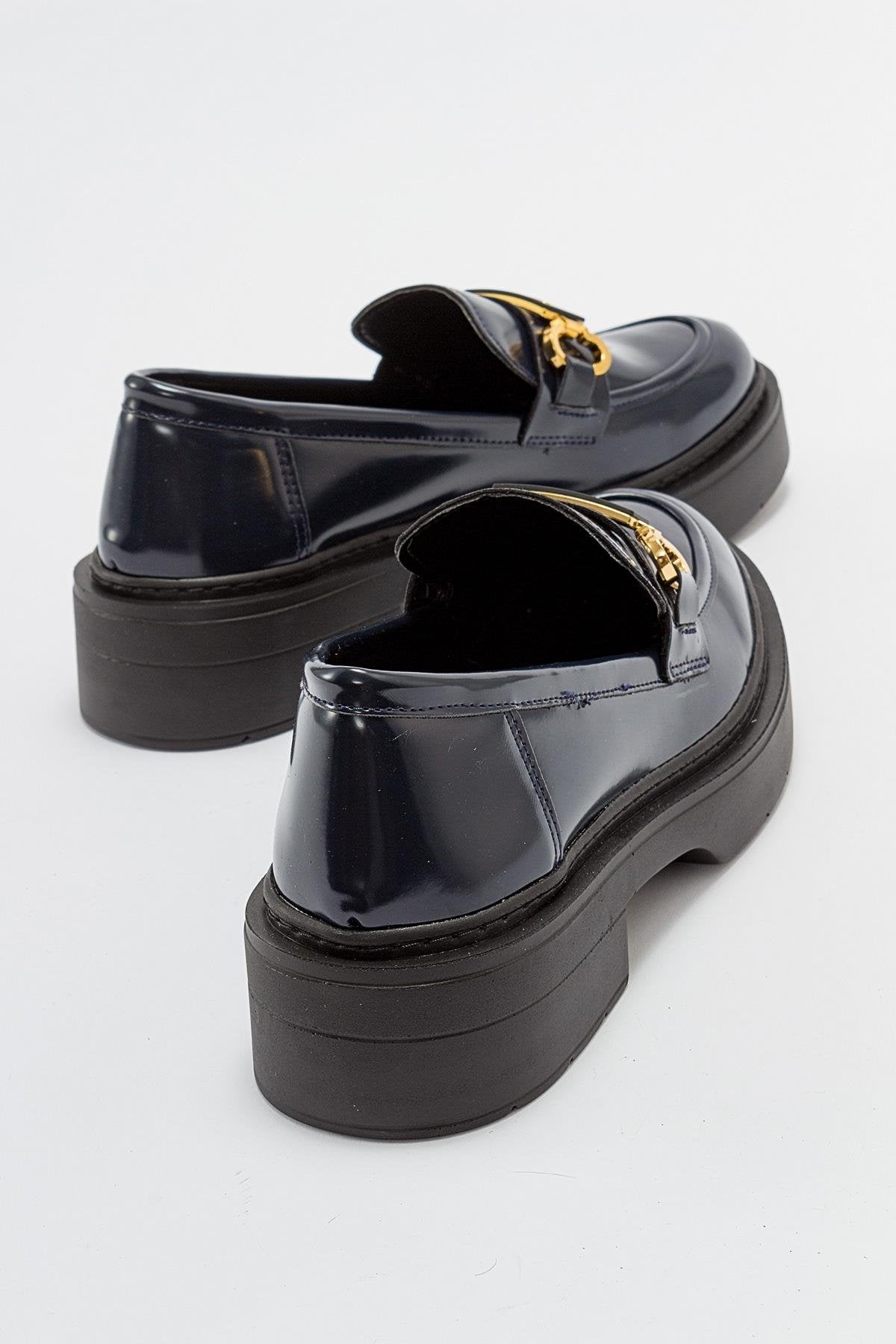 Simone - Navy Patent Bit Platform Loafers – Prologue Shoes