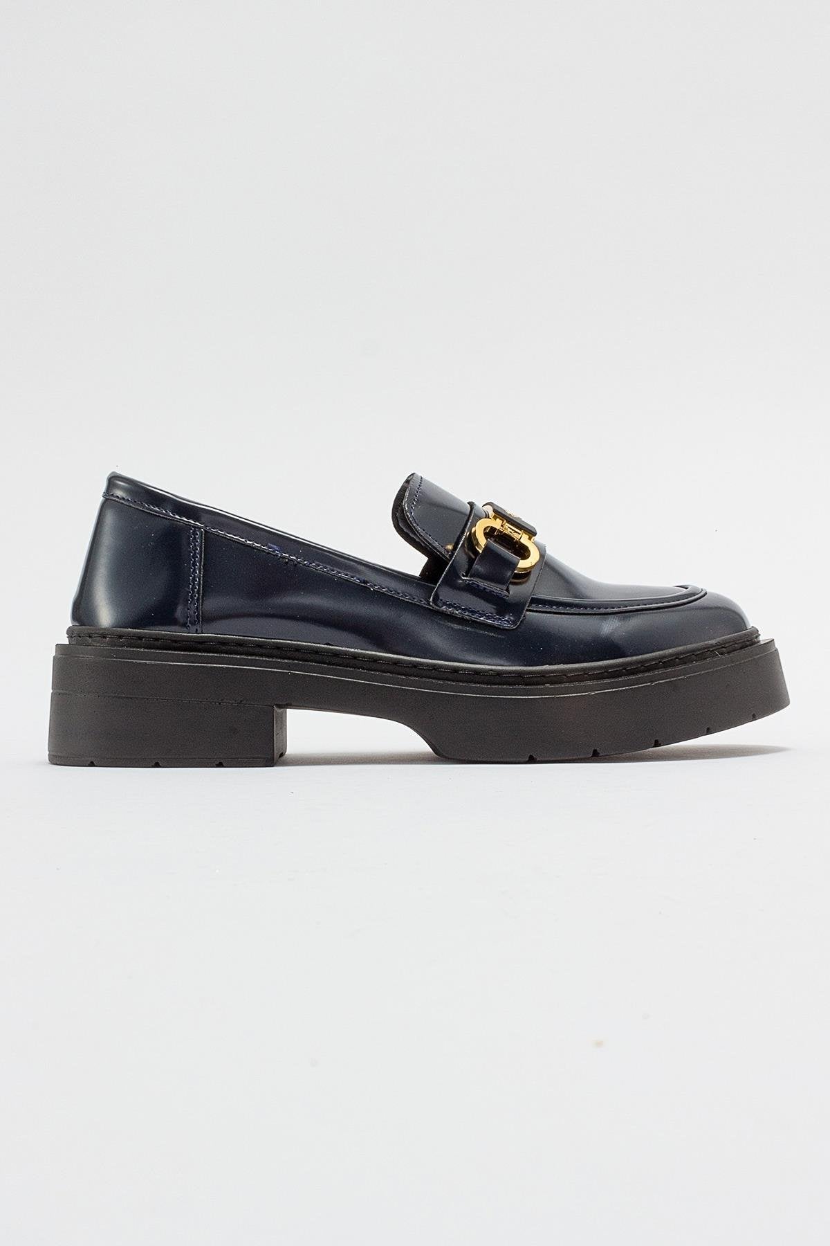 Simone - Navy Patent Bit Platform Loafers – Prologue Shoes