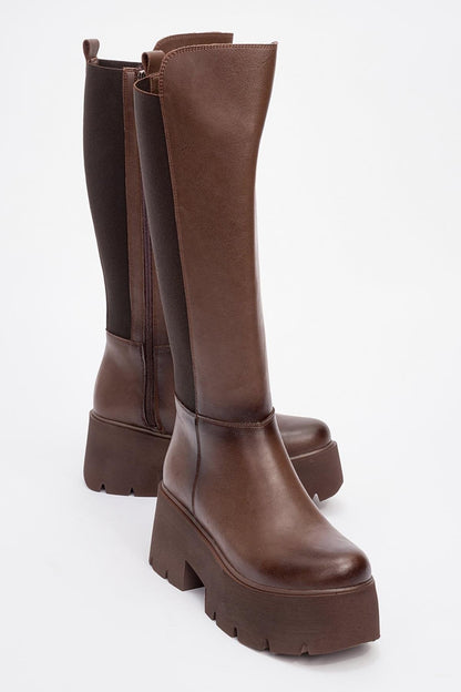Solo Platform Boot - Brown Elastic