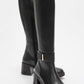 Moreni - Black Stretch Detail Buckle Block Heel Knee-High Boot (Women)