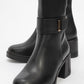Moreni - Black Stretch Detail Buckle Block Heel Knee-High Boot (Women)