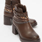 Boliva - Brown Belted Chain Block Heel Boot (Women)