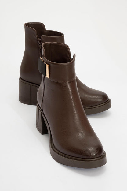 Rashe Block Heel Boot - Brown Buckled