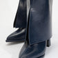 Aja - Navy Block Heel Convertible Knee-High Boot (Women)