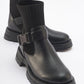 Valon - Black Buckle Knit-Detail Boot (Women)