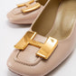 Elois - Beige Gold Buckled Heeled Shoe (Women)
