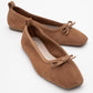 Sosa - Taupe Genuine Leather Square-Toe Bow Ballet Flat (Women)