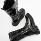 Piola - Black Crinkled Patent Lace-Up Zip Combat Boot (Women)