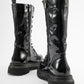 Piola - Black Crinkled Patent Lace-Up Zip Combat Boot (Women)