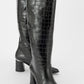 Belis - Black Printed Heeled Boot (Women)