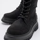 Rise - Black Suede Lace-Up Zip Combat Boot (Women)