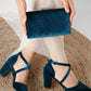 Clara - Teal Blue Velvet Clutch