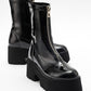 Ovil - Black Patent Thick Sole Zip Boot (Women)