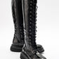Pegos - Black Ruched Lace-Up Zip Boot (Women)