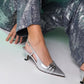 Woss - Silver Leather-Effect Belt Detail Heeled Shoe (Women)