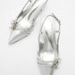 Woss - Silver Leather-Effect Belt Detail Heeled Shoe (Women)