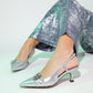 Woss - Silver Leather-Effect Belt Detail Heeled Shoe (Women)