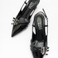 Woss - Black Patent Belt Detail Heeled Shoe (Women)