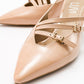 Magra Beige Patent Pointed-Toe Slingback Stiletto (Women)
