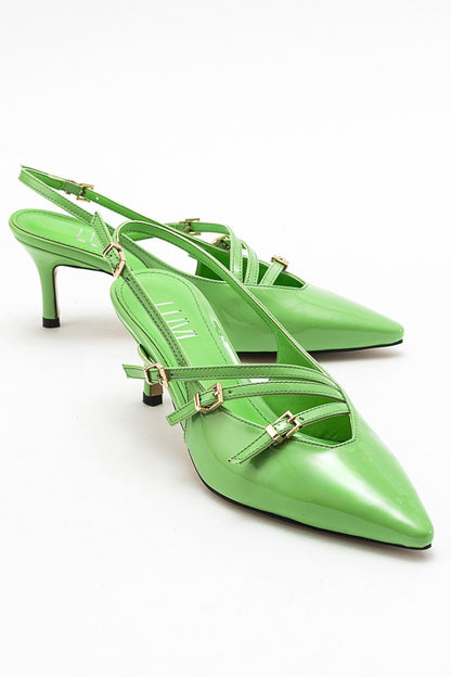 Magra Green Patent Pointed-Toe Slingback Stiletto