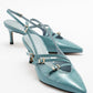 Magra Blue Patent Pointed-Toe Slingback Stiletto (Women)