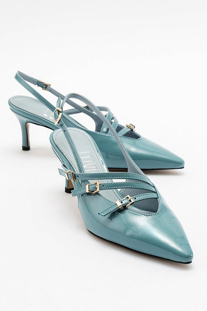 Magra Blue Patent Pointed-Toe Slingback Stiletto