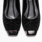 Abra - Black Stone-Embellished Bow Ballet Flat (Women)