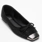 Abra - Black Stone-Embellished Bow Ballet Flat (Women)