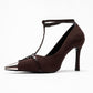 Juliana - Brown Strapped Metallic Toe Heeled Shoe (Women)
