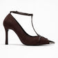 Juliana - Brown Strapped Metallic Toe Heeled Shoe (Women)