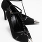 Juliana - Black Strapped Metallic Toe Heeled Shoe (Women)