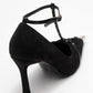 Juliana - Black Strapped Metallic Toe Heeled Shoe (Women)