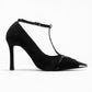 Juliana - Black Strapped Metallic Toe Heeled Shoe (Women)