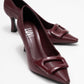 Astra - Burgundy Striped Buckle Heeled Pump (Women)