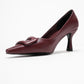 Astra - Burgundy Striped Buckle Heeled Pump (Women)