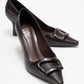 Astra - Brown Striped Buckle Heeled Pump (Women)
