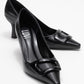 Astra - Black Striped Buckle Stiletto Heeled Shoe (Women)