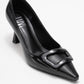 Astra - Black Striped Buckle Stiletto Heeled Shoe (Women)