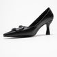 Astra - Black Striped Buckle Stiletto Heeled Shoe (Women)
