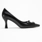 Astra - Black Striped Buckle Stiletto Heeled Shoe (Women)
